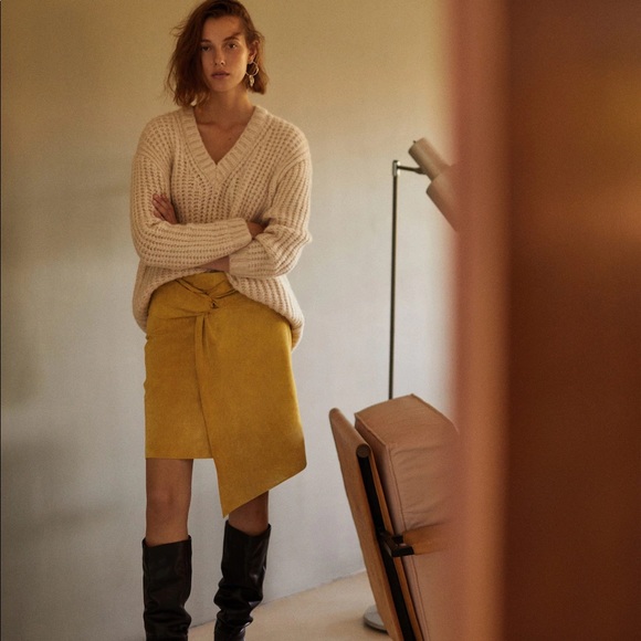 Mango Yellow Gold Real Genuine Leather Knot Skirt - Picture 4 of 5